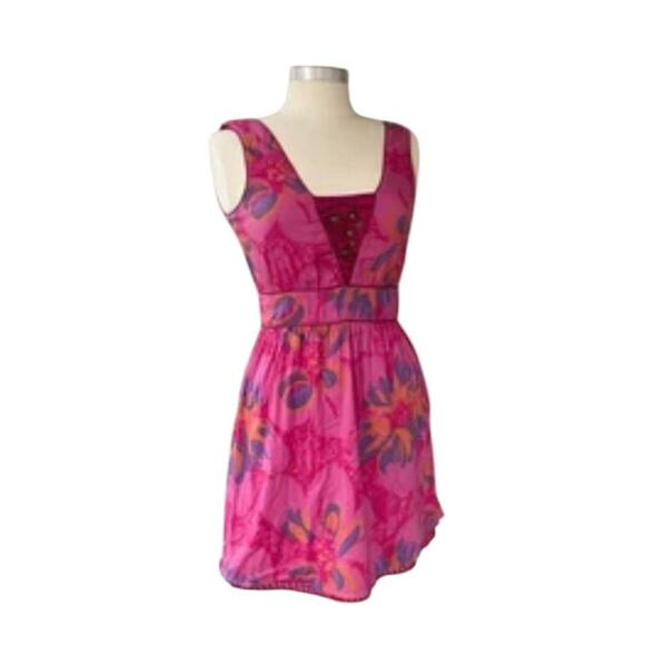 Free People Dress Size 6 Sleeveless Boho Gypsy Crochet Accent Peasant Fushsia - Picture 1 of 10